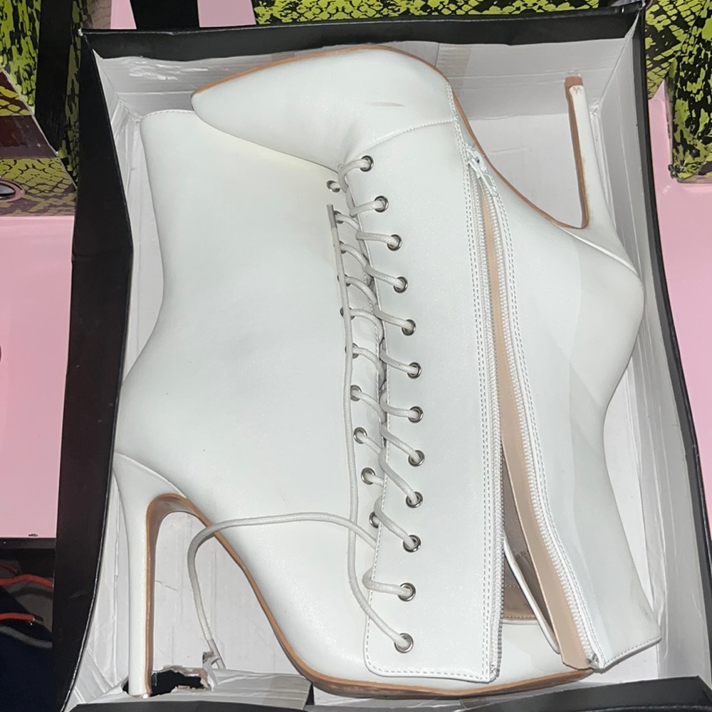 White calf high boots